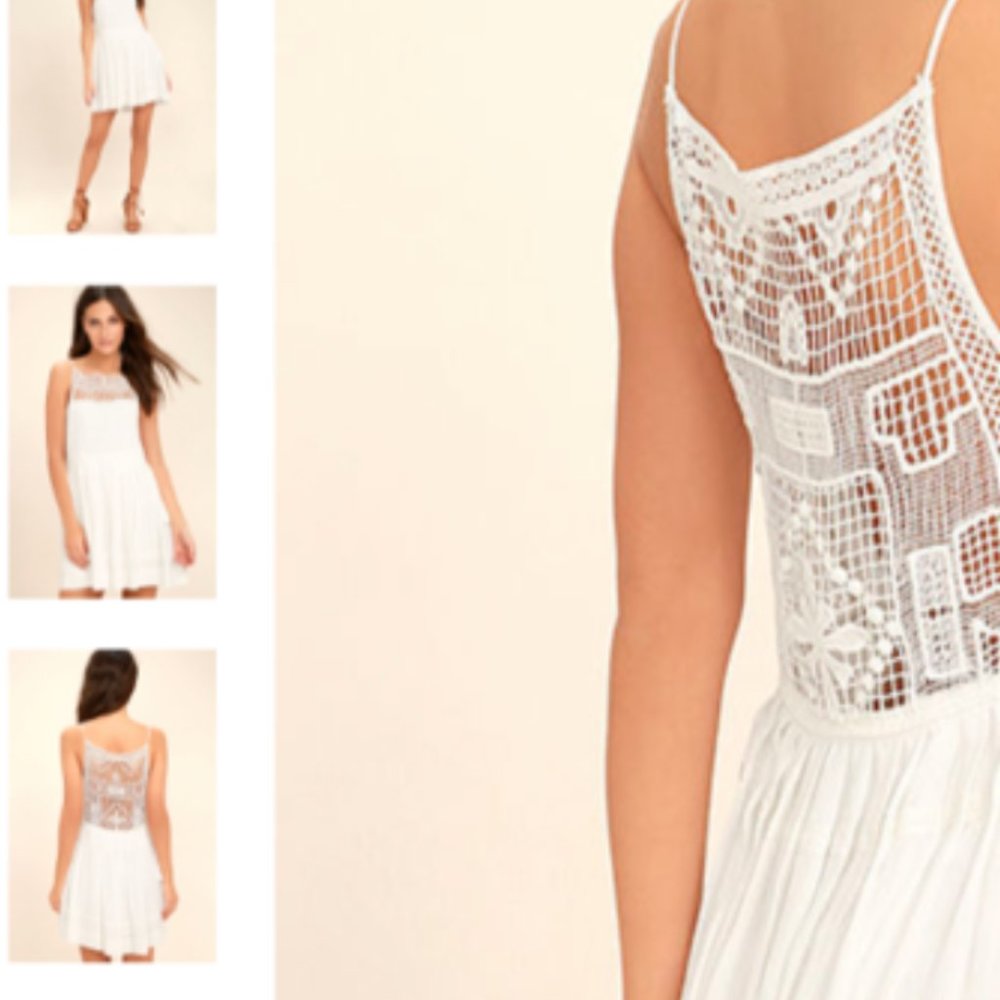 LULU's White Crochet Pleated Mini Dress — Size L - Picture 2 of 7